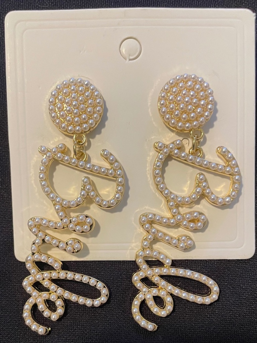 Faux pearl “Bride” dangle earrings